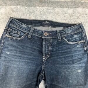 Silver Jeans Co Elyse Capri W30 L22.5 Dk Wash Distress Thick Stitch L43002SJL497